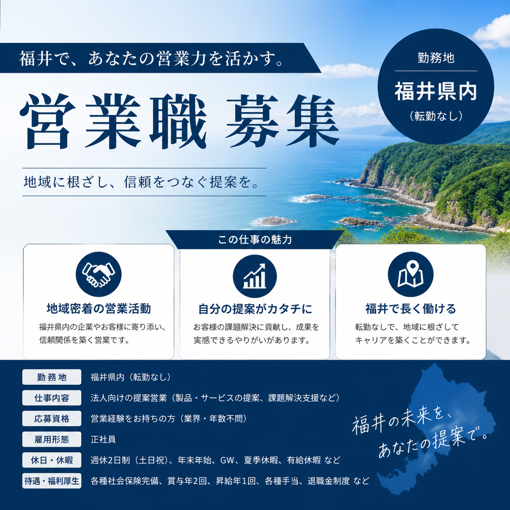 福井県で見つける、安心して働ける営業職求人！